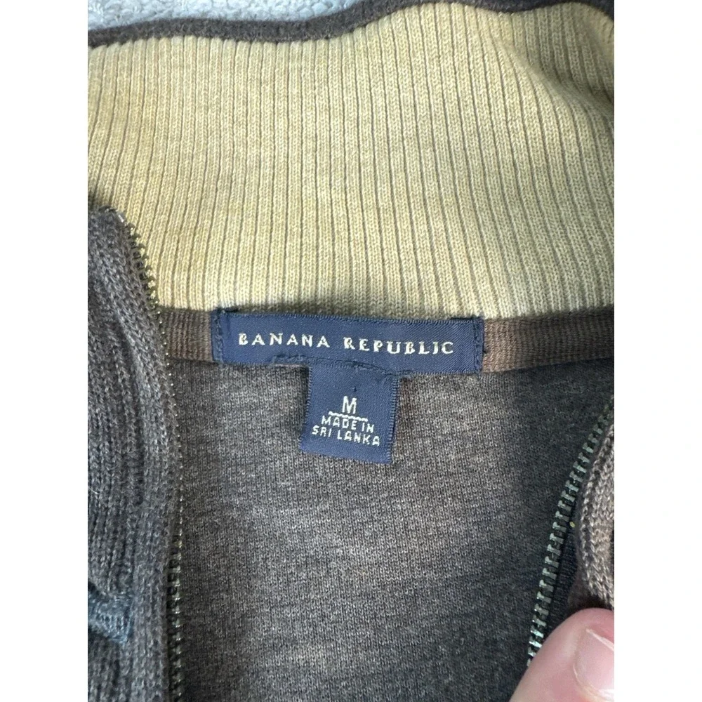 Banana Republic Sweater Mens Medium Brown Cotton‎ Quarter Zip Mock Neck Pullover